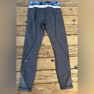 lululemon Heather Gray Leggings with Blue Waistband